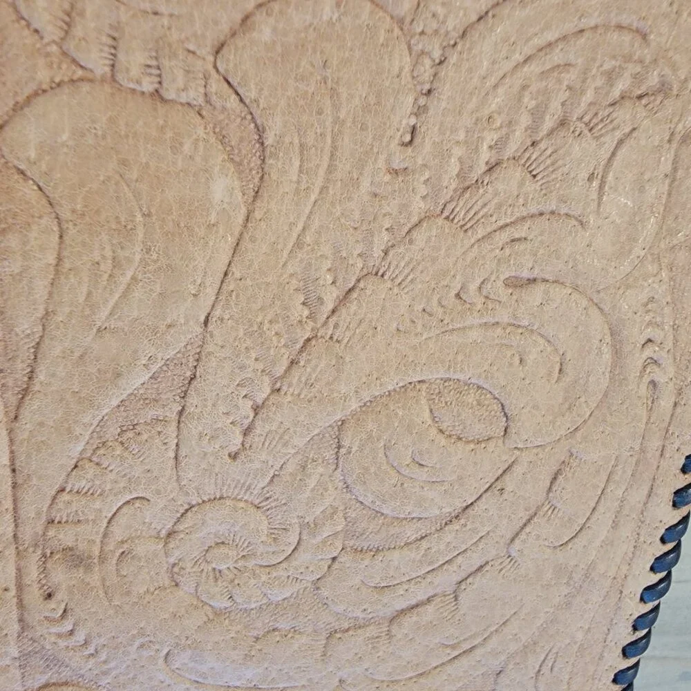 Vintage Tooled Western Wallet Laced Flower Floral Men's Leather Bifold Southwest